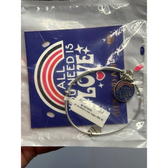 NEW Alex & Ani Silver-Tone "All You Need Is Love" Charm Bangle Indigo Accents - Picture 3 of 4